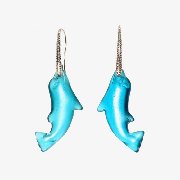 Marine Blue Fish Earrings - Picture 1 of 1